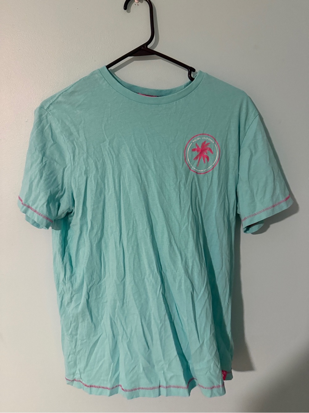 Free Planet Aqua Short-Sleeve Palm Tee with Pink Trim